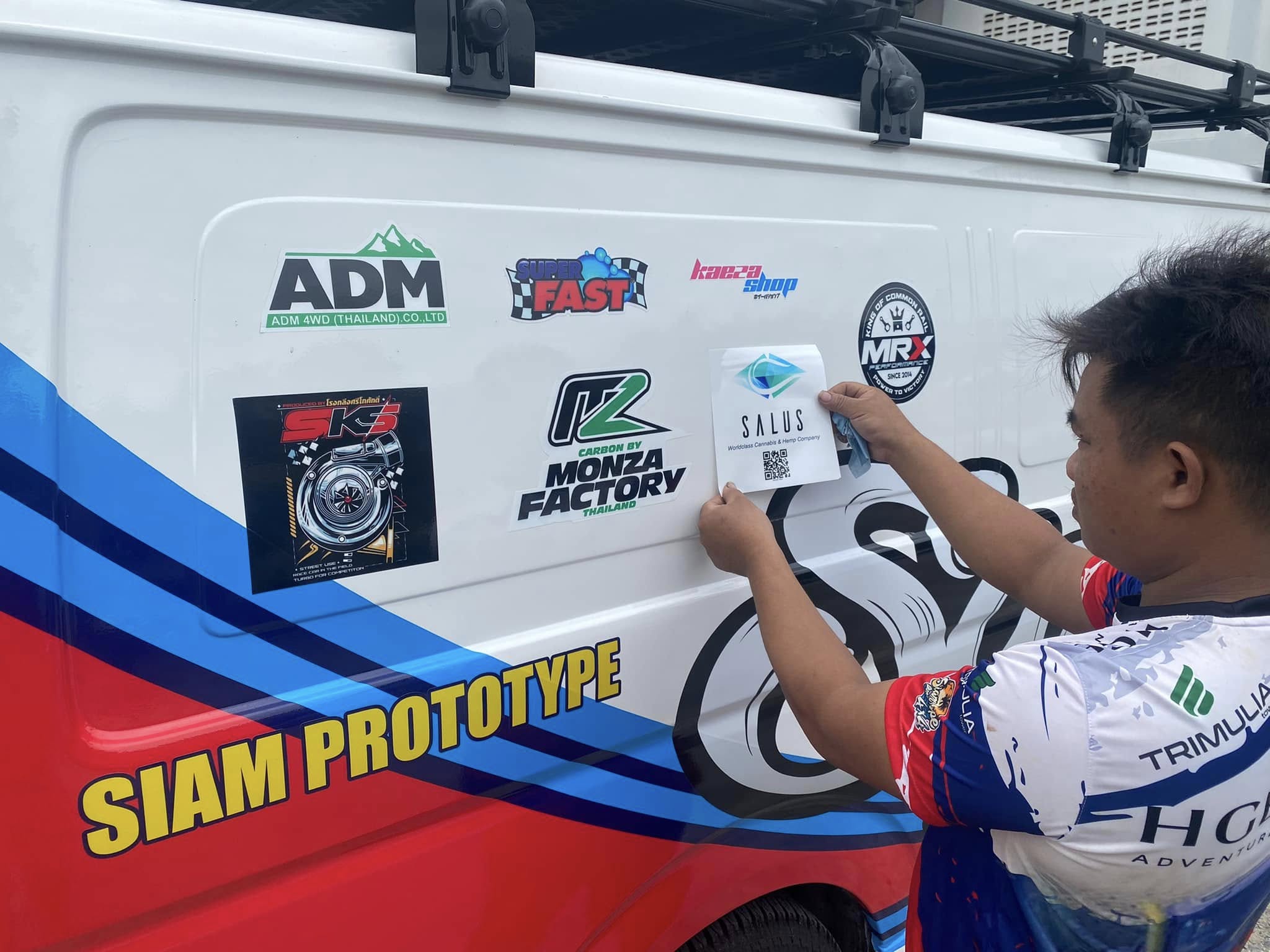Applying sponsor decals