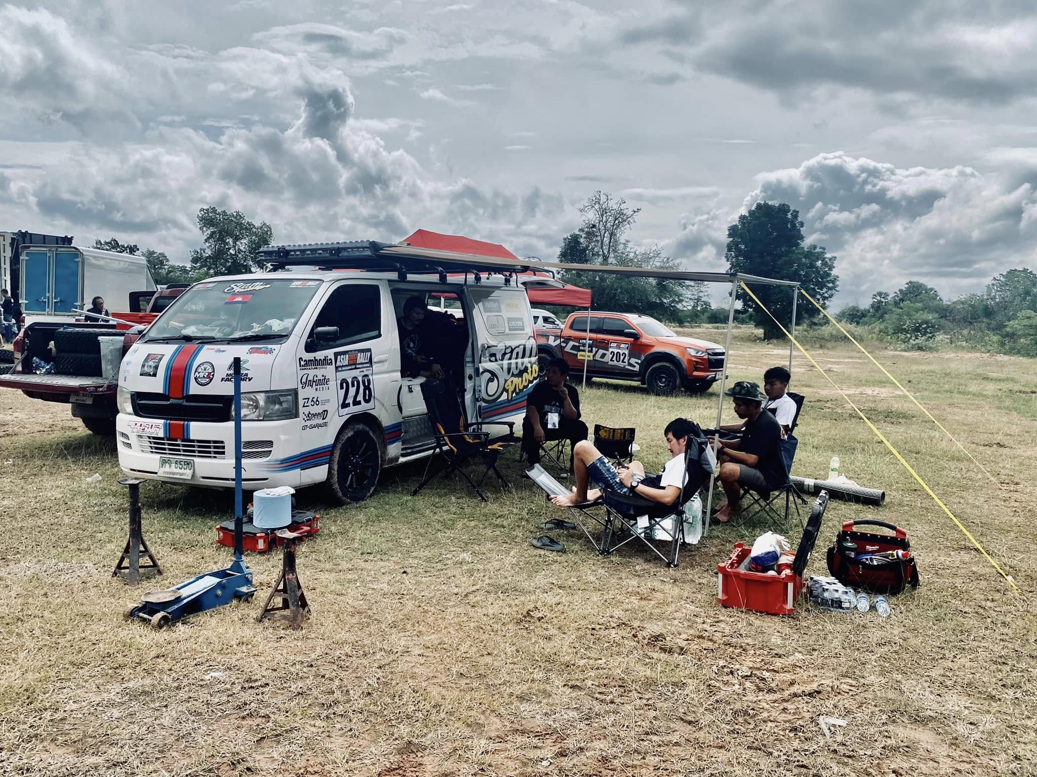 Service camp with support vehicles